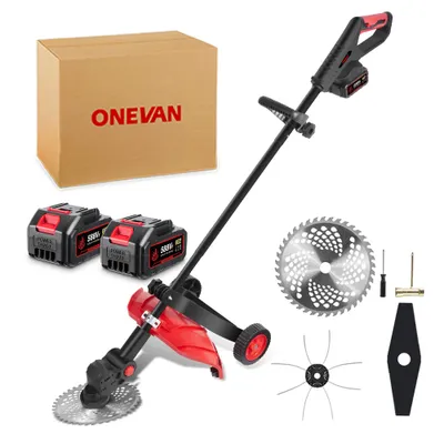 Produktbild von Akku-Rasentrimmer, 25 cm Elektrischer Akku Motorsense & Rasentrimmer Rasen mit 2X Akku & Metall Messer, für Rasenschneiden Garten, Hof