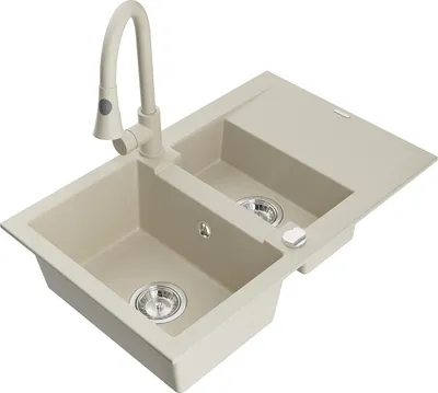 Produktbild von Mexen Gaspar 1,5-Becken-Granitspüle mit Abtropffläche und Mischbatterie Elia, Beige - 6507-69-670101-69