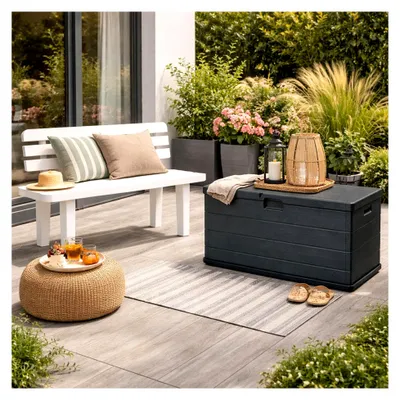 Produktbild von XL Kunststoff Auflagenbox für Gartenmöbel 2 Personen, wasserdicht, Anthrazit, 340 Liter
