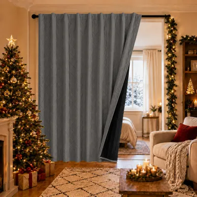 Image de Rideau thermique, séparateur de pièce, 254 x 244 cm, gris, en velours mat polyester avec bande multifonction, idéal pour salon ou chambre - 1 pièce