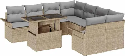 Produktbild von vidaXL Gartensofa-set 9 stk. Beige Poly-Rattan