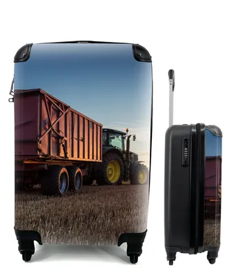 Produktbild von MuchoWow® Koffer Handgepäck Trolley Rollkoffer Kleine Reisekoffer mit 4 Rollen - Traktor - Grün - Sonnenuntergang - Horizont - Grün - Landleben - Cabin Size < 55x40x23 cm & 55x40x20 cm - Fotokoffer - Kabinenkoffer - Boardgepäck - Reise-Box - Reisekoffer - Reisegepäck - Koffer mit Bild - Trolley für Kinder