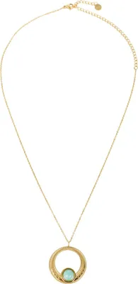 Produktbild von styleBREAKER Damen Edelstahl Kette mit rundem Amulett Anhänger und türkisem Naturstein, Halskette, Ankerkette 05030069
