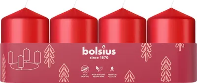 Produktbild von Bolsius Stumpenkerzen 4er Tray Ø 4 x 6 cm zartes rot