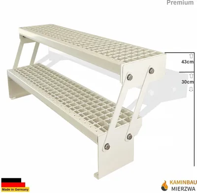Produktbild von Gitterrost Stahl Wangentreppe 2 Stufen Verstellbar Verzinkt & Weiß Pulverlackiert Breite 100cm x Höhe Verstellbar 30-43 cm