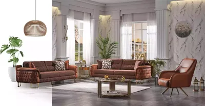 Zdjęcie produktu dla Brązowa sofa Chesterfield zestaw 3+3+1 osobowa designerskie sofy 3szt