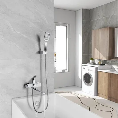 Immagine prodotto di Miscelatore per vasca da bagno Unyqoos® per bagno e doccia, con doccetta manuale regolabile (3 getti), erogatore, realizzato in ottone e ABS, da montare a parete