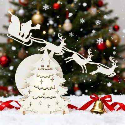 Productafbeelding van Houten Kerstdecoratie met Rendier en Kerstman voor op Tafel