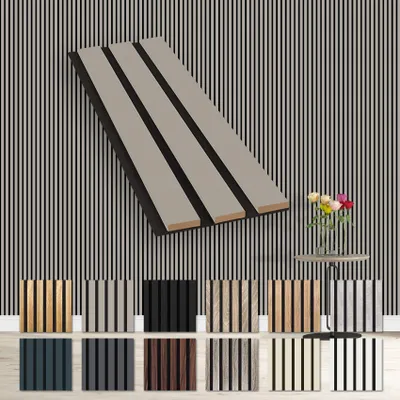 Produktbild von HEXIM Akustikpaneele Musterstück - flexible Lamellenwand Holz MDF Wandpaneele Lamellenverkleidung Wandverkleidung Innendekoration schalldämmend (Sandgrey - AP02 / APH02 Musterstück)