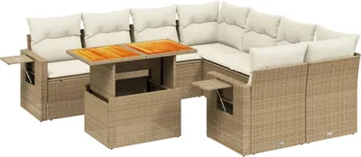 Produktbild von vidaXL 9-tlg. Garten-Sofagarnitur mit Kissen Beige Poly Rattan
