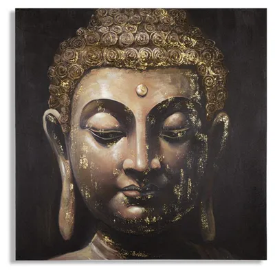 Produktbild von Leinwandbild Buddha B, Buddha-Gesicht in Nahaufnahme mit Blattgold