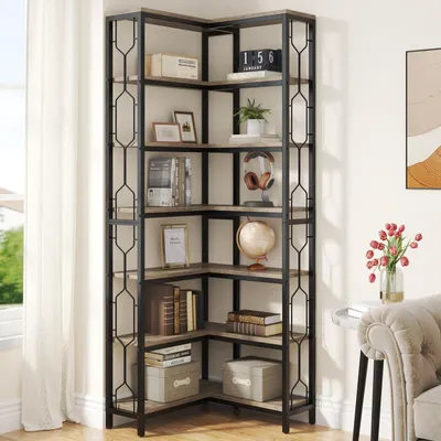 Produktbild von Eck-Bücherregal 7-stöckig Holz Metall Grau