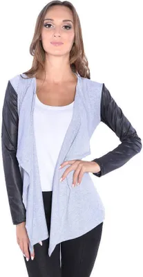 Immagine prodotto di Cardigan da donna con maniche in PU, giacca bolero; grigio screziato S/M