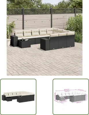 Produktbild von The Living Store 11-tlg. Garten-Sofagarnitur mit Kissen Schwarz Poly Rattan