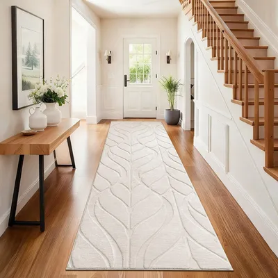Produktbild von Moderner Beiger Teppichläufer - 80 x 400 cm rutschfest und waschbar