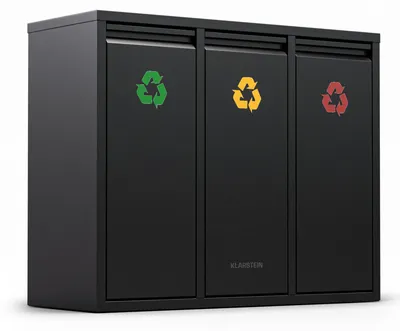 Produktbild von Klarstein Ordnungshüter 3-in-1 Mülleimer - 45L Küchenabfalleimer mit Farbcodierung, Edelstahlgehäuse, herausnehmbare Behälter, Mülltrennsystem