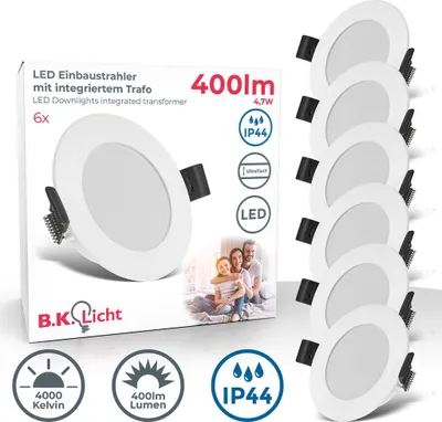 Produktbild von Einbaustrahler 68mm 6er Set - 230V, 4W, 346lm, LED, IP44, neutralweiß, weiß