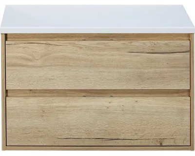 Produktbild von Sanox Waschtischunterschrank Porto BxHxT 90,2 x 58,6 x 50 cm Frontfarbe eiche natur mit WT-Platte weiß matt
