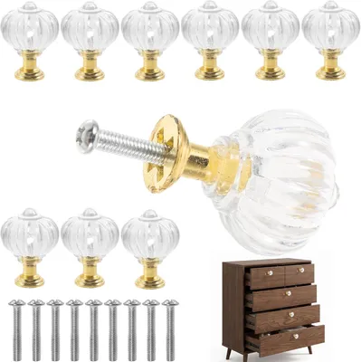 Productafbeelding van Kastknop kristal 10 stuks, goud, voor dressoir, met schroeven