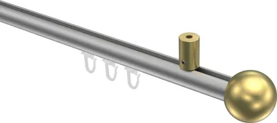 Produktbild von Interdeco Innenlaufstange / Gardinenstange mit Innenlauf Silbergrau / Messing-Optik, Typ Sonius Luino (Kugel) Deckenmontage, 20 mm Ø 1-läufig, 200 cm