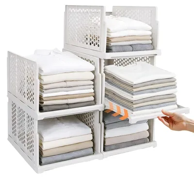 Immagine prodotto di Organizzatore armadio estraibile - Pieghevole - Impilabile - Set da 5 - Cassetti per armadio