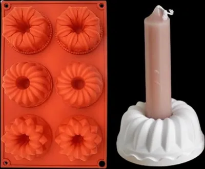 Produktbild von GKA 6er Silikonform Gießform 3 verschiedene Formen Kerzenhalter für 6 Kerzen Stabkerzen Kerzenform Guglhupf Pustekuchen Form für Kerze  Blume Stern