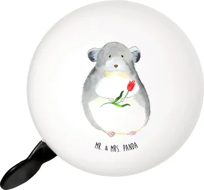Produktbild von Mr. & Mrs. Panda Fahrrad-Klingel Chinchilla Blume - Weiß - Geschenk, Liebeskummer, Chinchillas, radklingel, Büro, Gute Laune, klingel fahrrad, Chaos, Kummer, glocke, Für