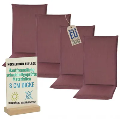 Produktbild von Pillows24 - 4x Hochlehner Auflagen 120x50x8 cm | Bequeme & Wetterfeste Gartenstuhlauflagen | Polster Sitzkissen für Gartenmöbel |  EU | Pflaume