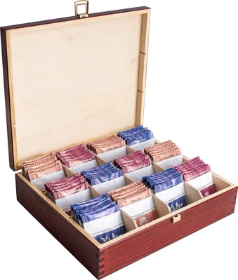 Image de Creative Deco Boite a The en Bois Bordeaux 29 x 25 x 7,5 cm - 12 Compartiments