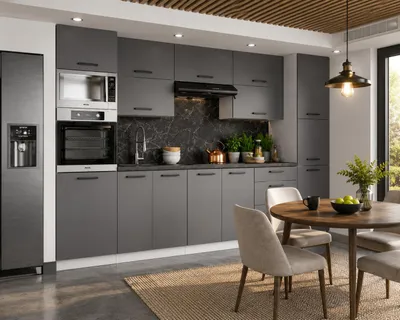 Produktbild von ULWEHOME | Küchenzeile 300 cm Anthrazit, Küchenmöbel-Set Grafit mit Backofen-Mikrowellenschrank, Vorratsschrank & geteilten Arbeitsplatten 120 cm, KI-generiertes Bild