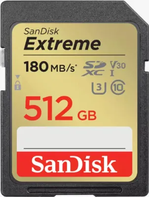 Obrázek produktu pro SanDisk Extreme, 512 GB, SDXC, Třída 10, UHS-I, 180 MB/s, 130 MB/s