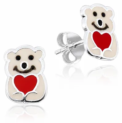 Produktbild von LUISIA® Ohrstecker "Eisbär" mit rotem Herz - E-14672 | 925 Sterling Silber