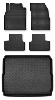 Image de Tapis en caoutchouc + bac de coffre pour Peugeot 3008 I 2009-2016 (plancher haut) – 5 pièces, noirs, semi-universel, adapté