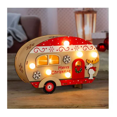 Produktbild von Weihnachten Wohnwagen Holz LED Tischleuchte Weihnachtsdeko innen Lichterkette