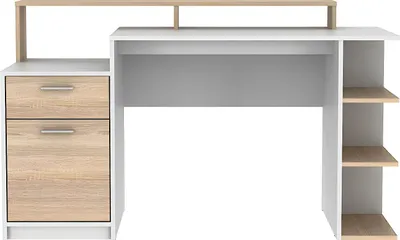 Produktbild von Schreibtisch mit Stauraum - Weiß & Eichefarben - ZACHARIE