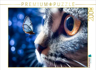 Produktbild von CALVENDO Puzzle Ein Motiv aus dem Kalender Die Katze und der Schmetterling | 2000 Teile Lege-Größe 90x67cm Foto-Puzzle für glückliche Stunden