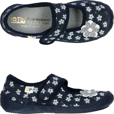 Produktbild von 3F Mädchen Hausschuhe Ballerinas Flexible mit Blume, Ledereinlagen, Blau 32