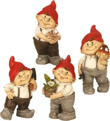 Produktbild von 4 lustige Zwerge Gnome stehend 22 cm Gartenzwerg Gartenfiguren