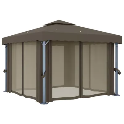 Image de vidaXL Pavillon avec rideau 3x3 m Taupe Aluminium