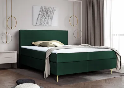 Produktbild von Boxspringbett 180 x 200 cm mit Matratze und Topper, minimalistischem Design, Bonellmatratzen H3 Grün Liguria