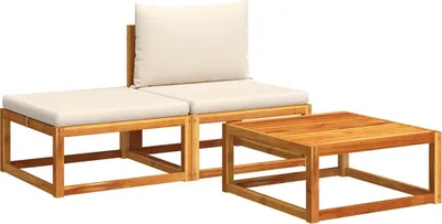 Produktbild von vidaXL 3-tlg. Gartensofa-Set mit Kissen Holz Akazie & Rattan