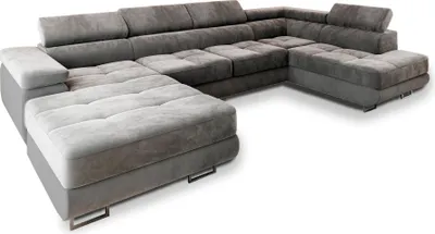 Produktbild von Masseno Ecksofa CASONE R-S mit Schlaffunktion U-Form, Sofa mit Bettkasten, Wohnzimmersofa, Couch, Soffa, Bettsofa, Couchgarnitur- Grau, MONOLITH 85