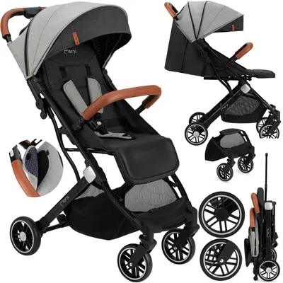 Produktbild von MoMi ESTELLE – Ultraleichter Baby Kompaktbuggy 7,7 kg mit Einhand-Faltung, Trolley-Funktion & Liegeposition, ideal für Reisen – Grau/Schwarz