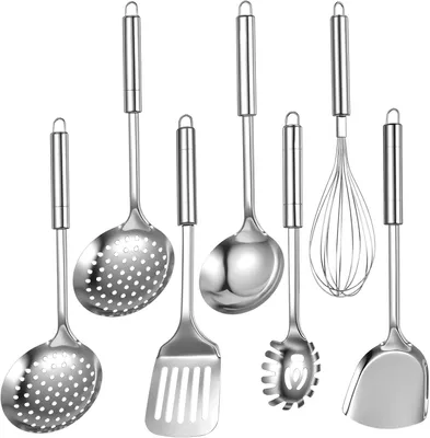 Imagen del producto de Juego de utensilios de cocina de acero inoxidable, de 6 piezas, que incluye cucharas para cocinar y espátulas, ideal para la cocina