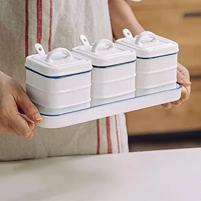 Image de Pots en céramique pour herbes aromatiques, avec couvercles et cuillères