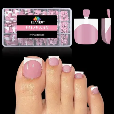 Produktbild von Falsche Zehennägel French Tips Rosa 300 Stück 15 Größen Short Coffin