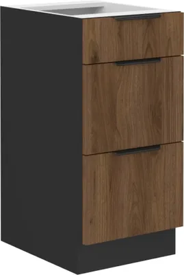 Produktbild von Kondela Unterer Küchenschrank Menzo 40 D 3S BB - Schwarz / Walnuss