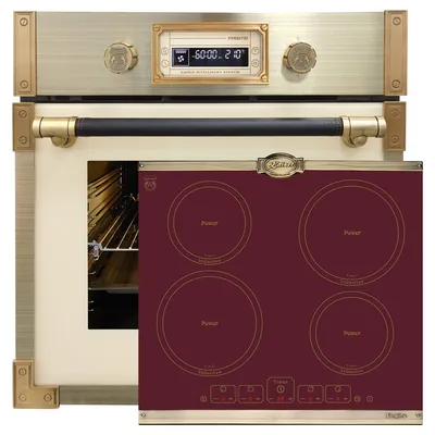 Produktbild von Herd Set Autark Kaiser EH 6427 ElfAD Retro Pyrolyse Einbau Backofen 73L Elfebeinfarbiges Glas 60 cm+KCT 6195 iRotEm Induktionskochfeld 60cm