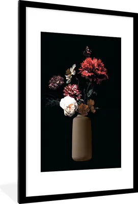 Produktbild von MuchoWow® Gerahmtes Poster Vase - Blumen - Stilleben 60x90 cm - Poster mit Schwarzem Bilderrahmen Wandposter Rahmen Foto Bilder - Dekoration - Wandposter Wohnzimmer - Hochwertig