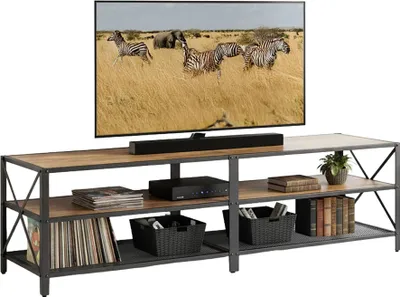 Produktbild von TV-Ständer mit 4 Fächern, Holzoptik